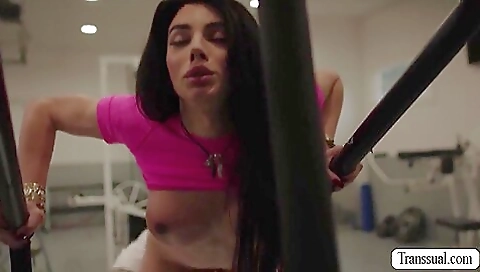 Busty brunette with natural boobs and a shaved pussy