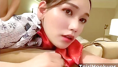 Asian beauty with a round ass gets banged in the anus