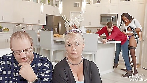 Ebony brunette fucked in front of camera and gets facial