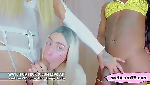 Ebony and latina have a threesome with a shemale black cock