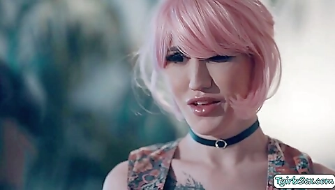 Charming shemale gets a hard dick in her tight pussy