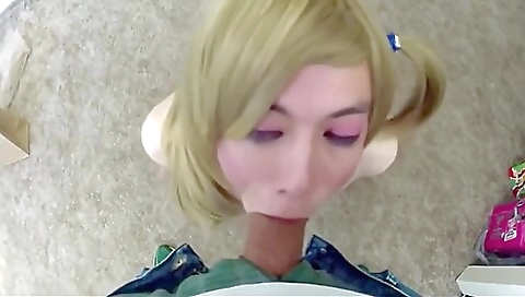 Cute brunette 18+ babe gives a deep throat to a guy