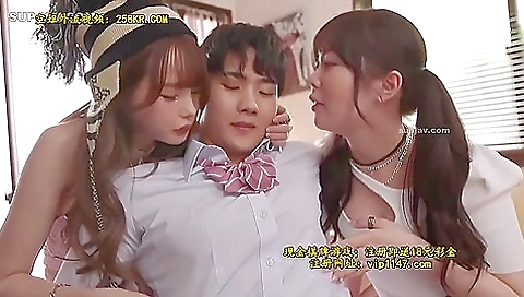 Asian lesbians creampie from each other in a bedroom